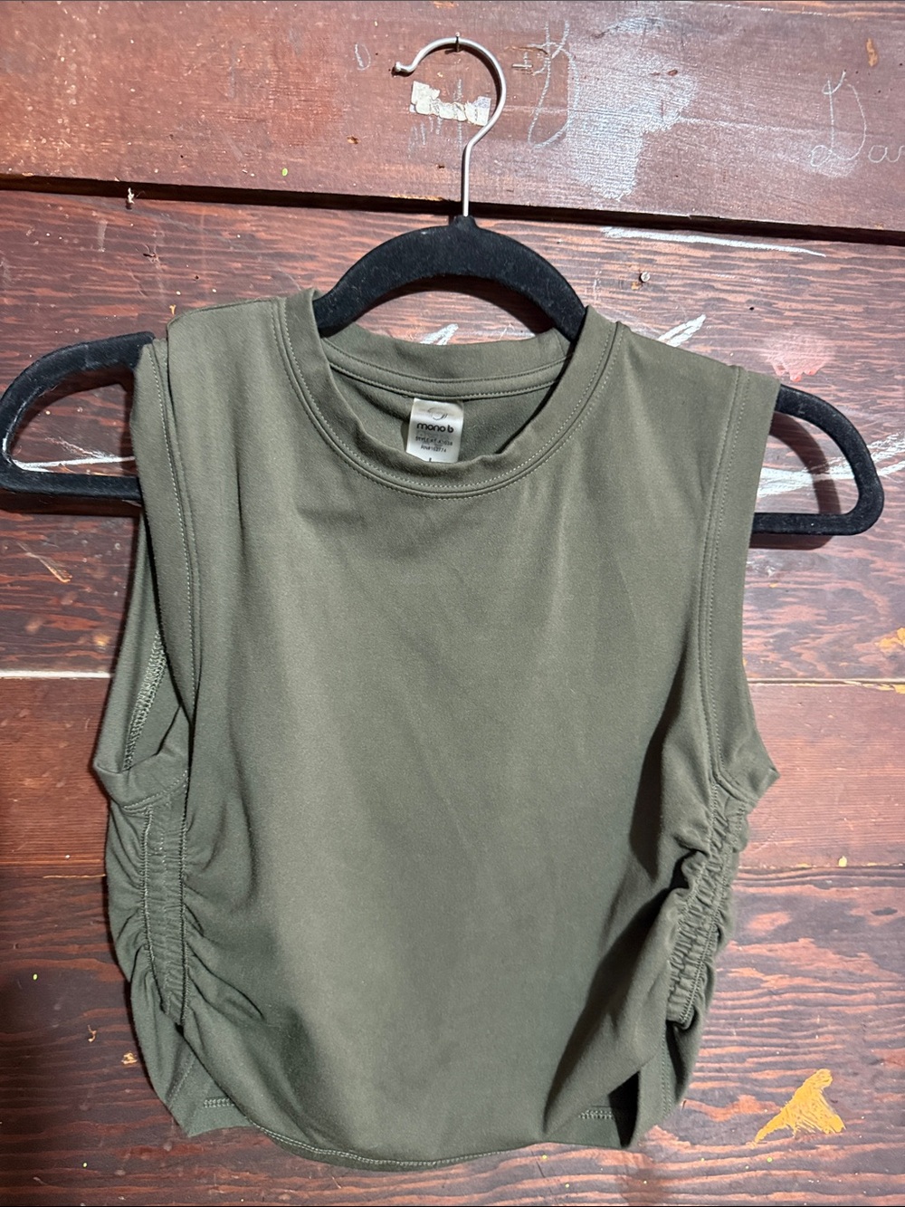 Mono B Olive Green Ruched Side Muscle Tank